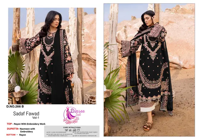 Sadaf Fawad Vol 1 By Dinsaa Rayon Embroidery Pakistani Suits Wholesale Price In Surat
